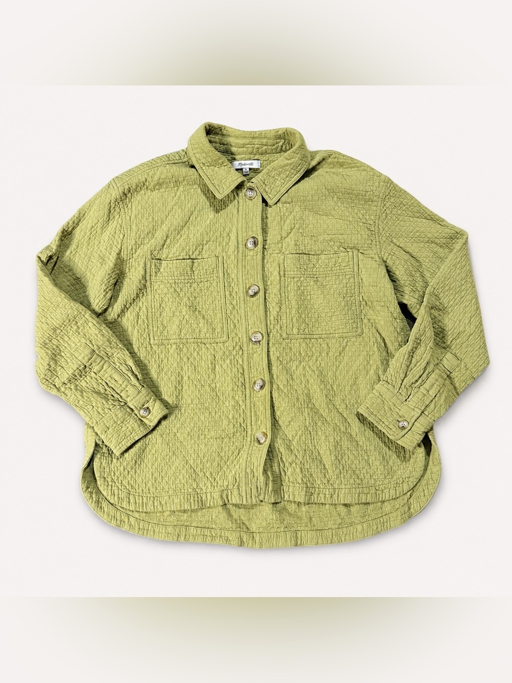 Madewell Quilted Shirt Jacket Women’s Medium Green 100% Cotton Overshirt Shacket